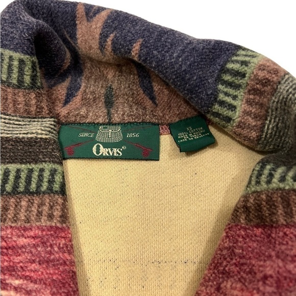 Orvis Southwestern Cotton Fleece Aztec Coat Jacket Shawl Collar Runs Large. - Picture 8 of 10